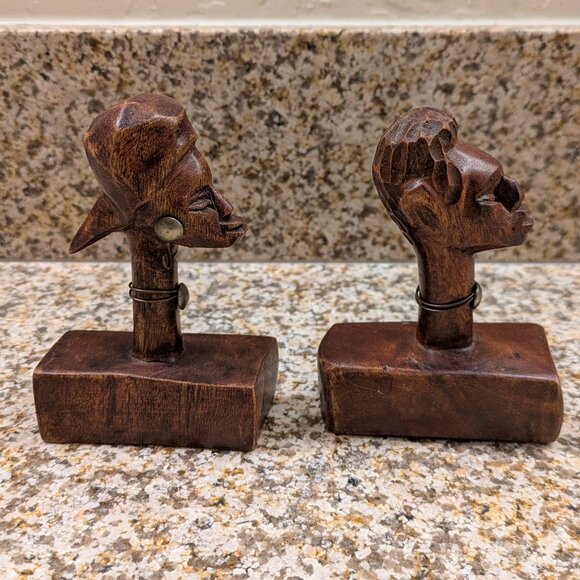 Pair of Vintage Hand Carved African People Wooden Sculptures - Picture 2 of 7